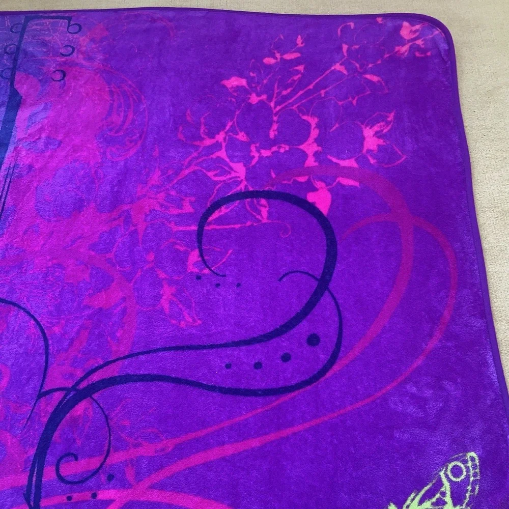 Disney Hannah Montana Guitar Purple Plush Blanket Throw 54 X 59